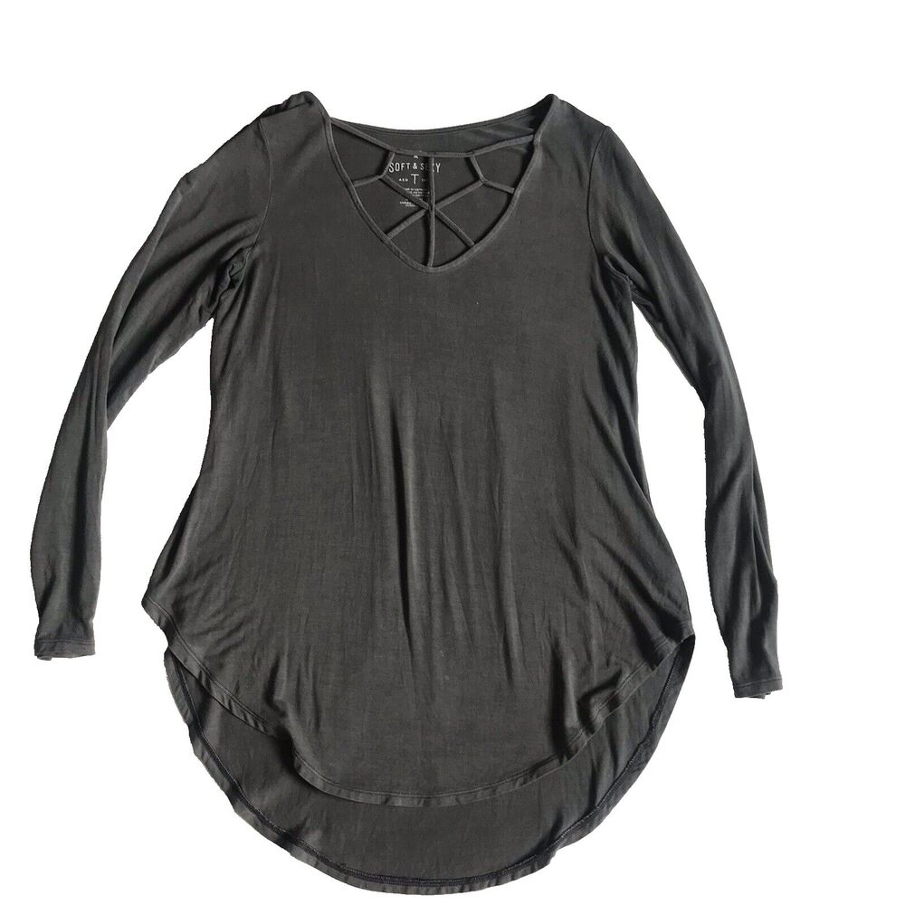 American Eagle Soft & Sexy Strappy Neck Gray Tunic Jegging Shirt Sz Small AE EUC